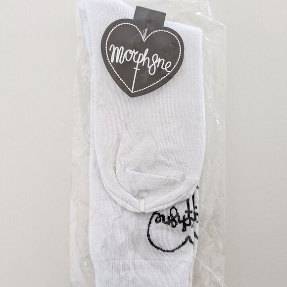 Morph8ne Goth Punk School Girl Heart White Logo High Knee Socks - Picture 4 of 4